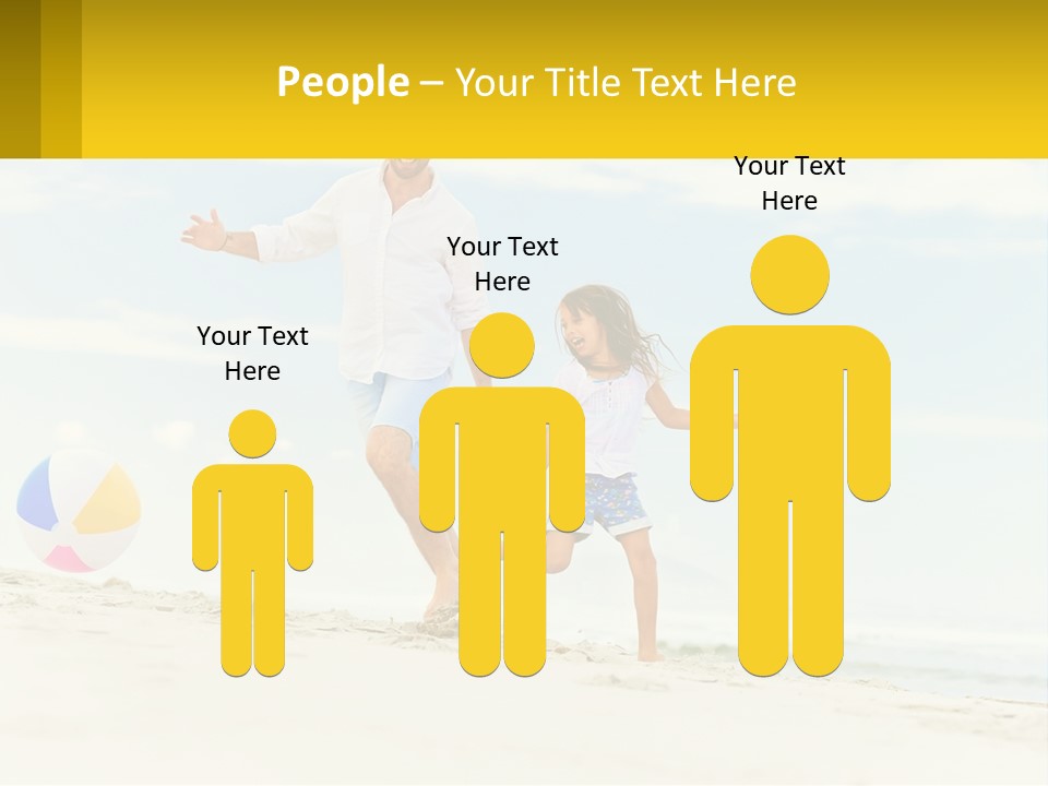 A Man And A Little Girl Playing With A Ball On The Beach PowerPoint Template