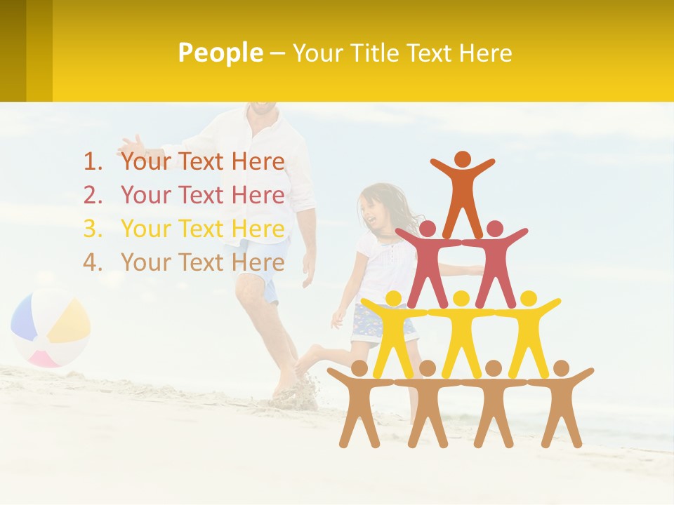 A Man And A Little Girl Playing With A Ball On The Beach PowerPoint Template