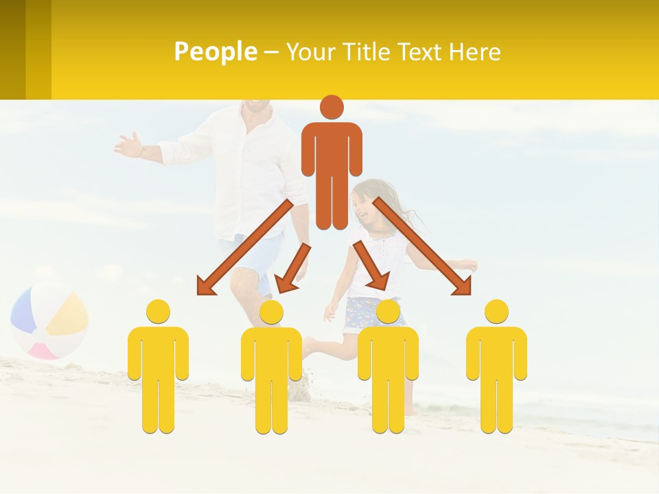 A Man And A Little Girl Playing With A Ball On The Beach PowerPoint Template