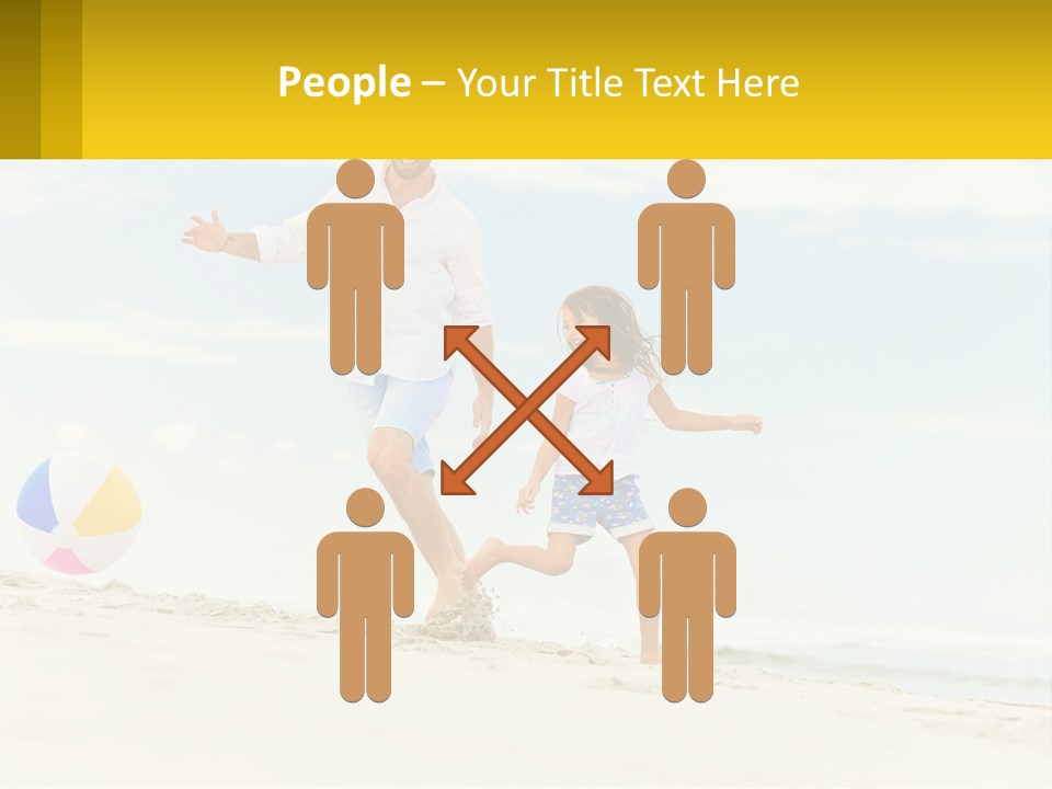 A Man And A Little Girl Playing With A Ball On The Beach PowerPoint Template