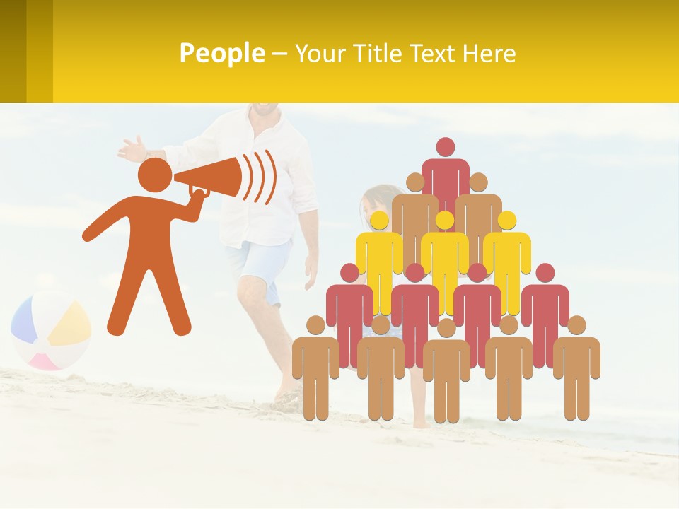 A Man And A Little Girl Playing With A Ball On The Beach PowerPoint Template