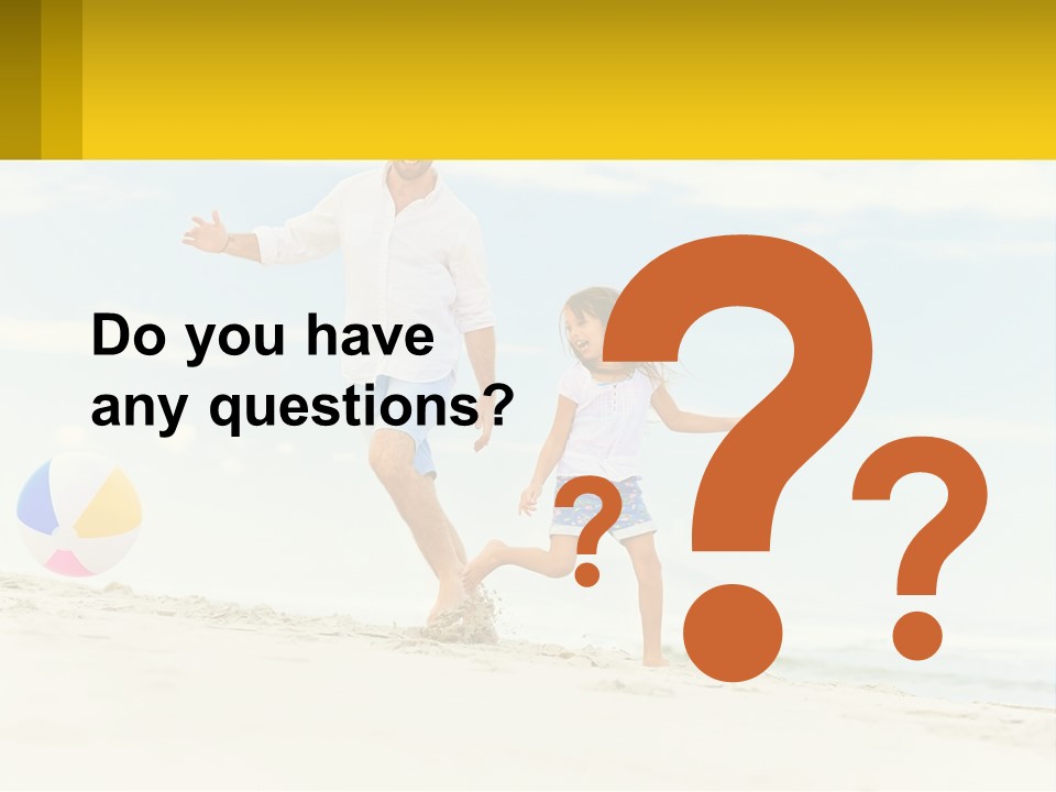 A Man And A Little Girl Playing With A Ball On The Beach PowerPoint Template