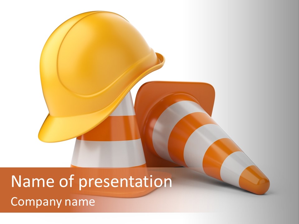 A Yellow Hard Hat Sitting On Top Of A Traffic Cone PowerPoint Template
