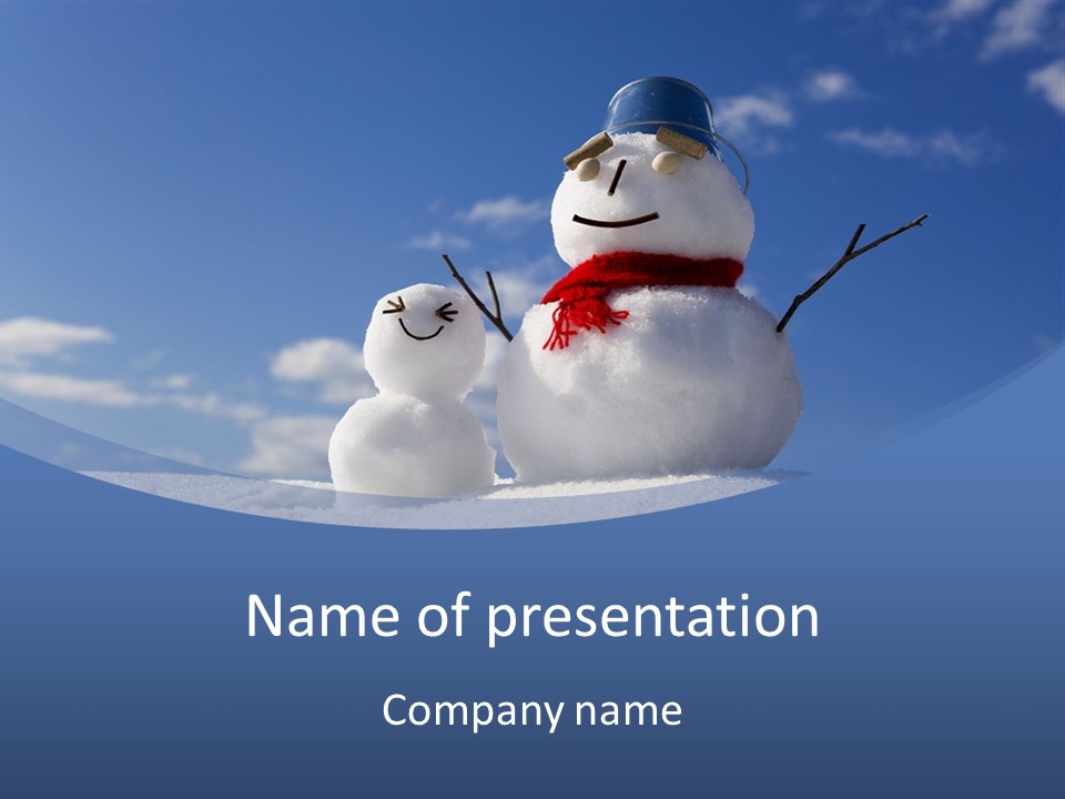 A Snowman With Two Snowmen In The Snow PowerPoint Template