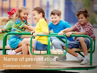 A Group Of Children Sitting On A Park Bench PowerPoint Template