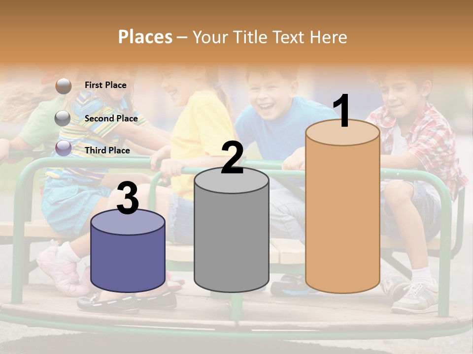 A Group Of Children Sitting On A Park Bench PowerPoint Template