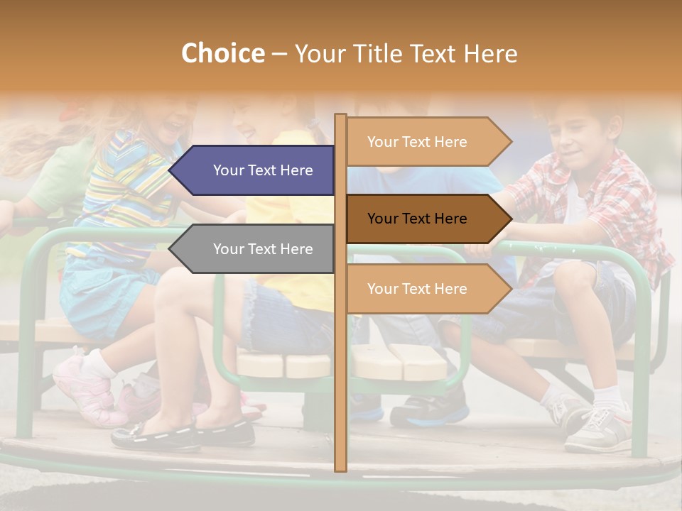 A Group Of Children Sitting On A Park Bench PowerPoint Template