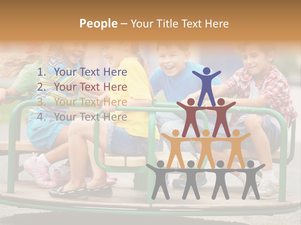 A Group Of Children Sitting On A Park Bench PowerPoint Template