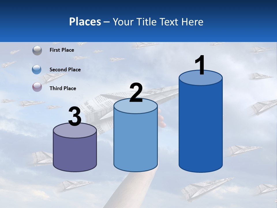 A Hand Holding A Paper Airplane In Front Of A Group Of Planes PowerPoint Template