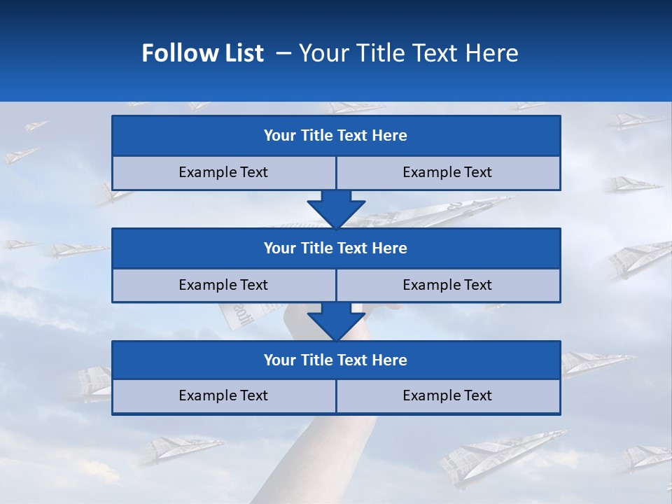 A Hand Holding A Paper Airplane In Front Of A Group Of Planes PowerPoint Template