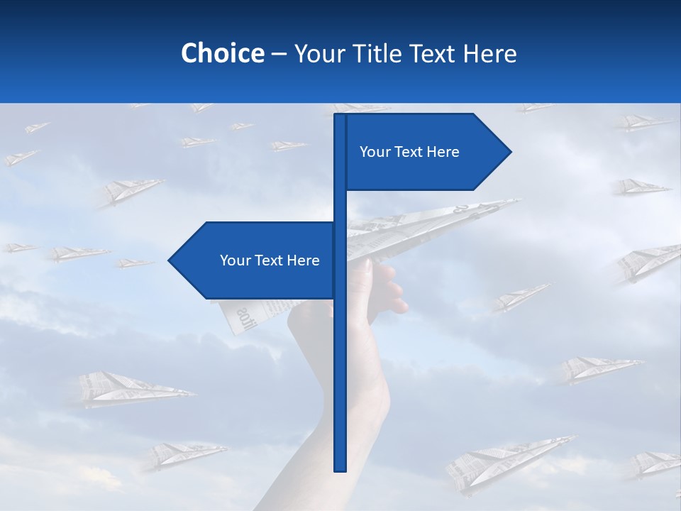 A Hand Holding A Paper Airplane In Front Of A Group Of Planes PowerPoint Template