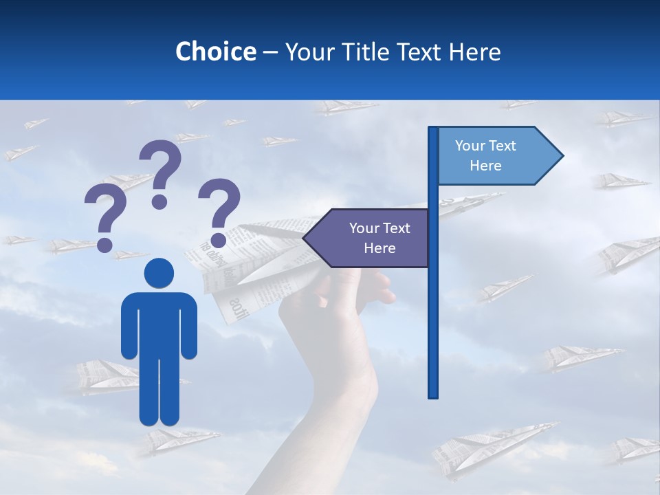 A Hand Holding A Paper Airplane In Front Of A Group Of Planes PowerPoint Template