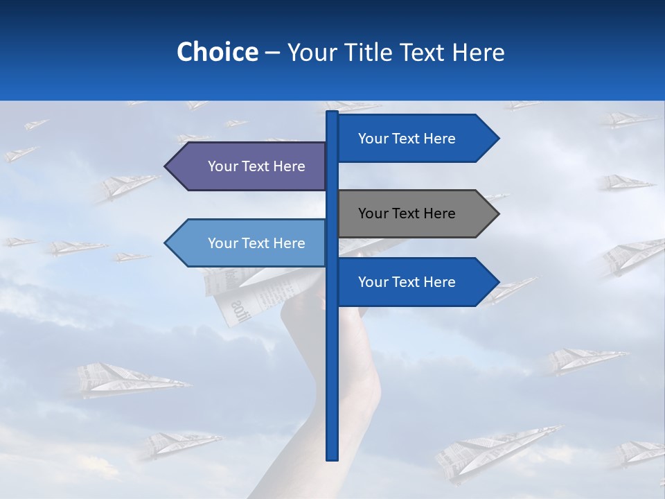 A Hand Holding A Paper Airplane In Front Of A Group Of Planes PowerPoint Template