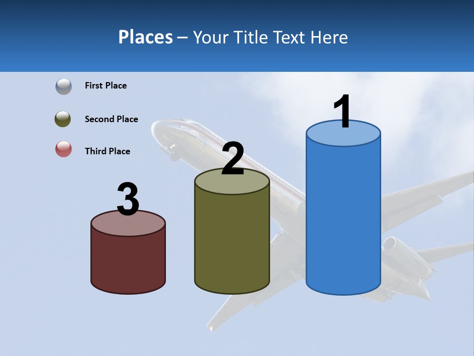 A Large Commercial Airplane Flying In The Sky PowerPoint Template