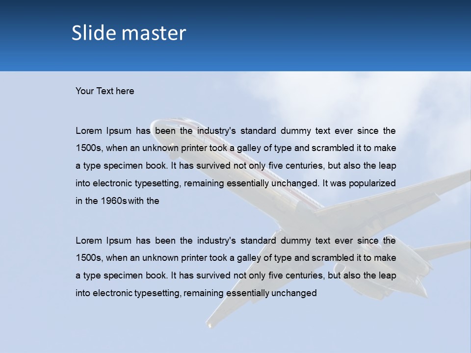 A Large Commercial Airplane Flying In The Sky PowerPoint Template