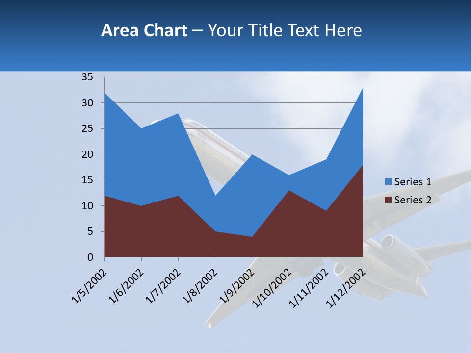 A Large Commercial Airplane Flying In The Sky PowerPoint Template
