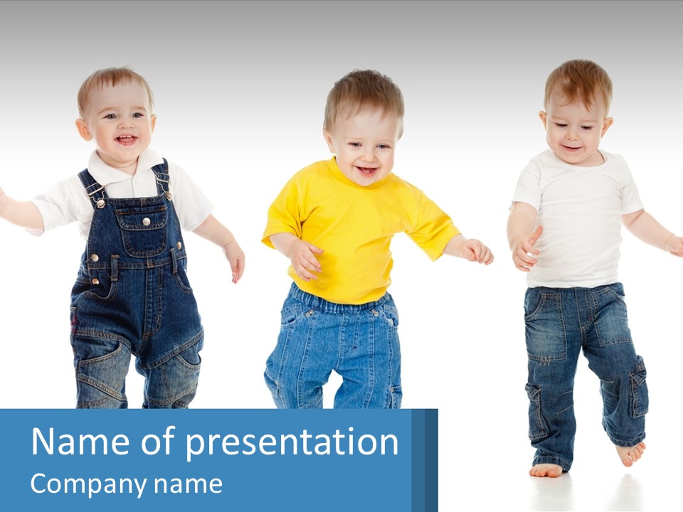 A Group Of Three Children In Overalls And A Yellow Shirt PowerPoint Template