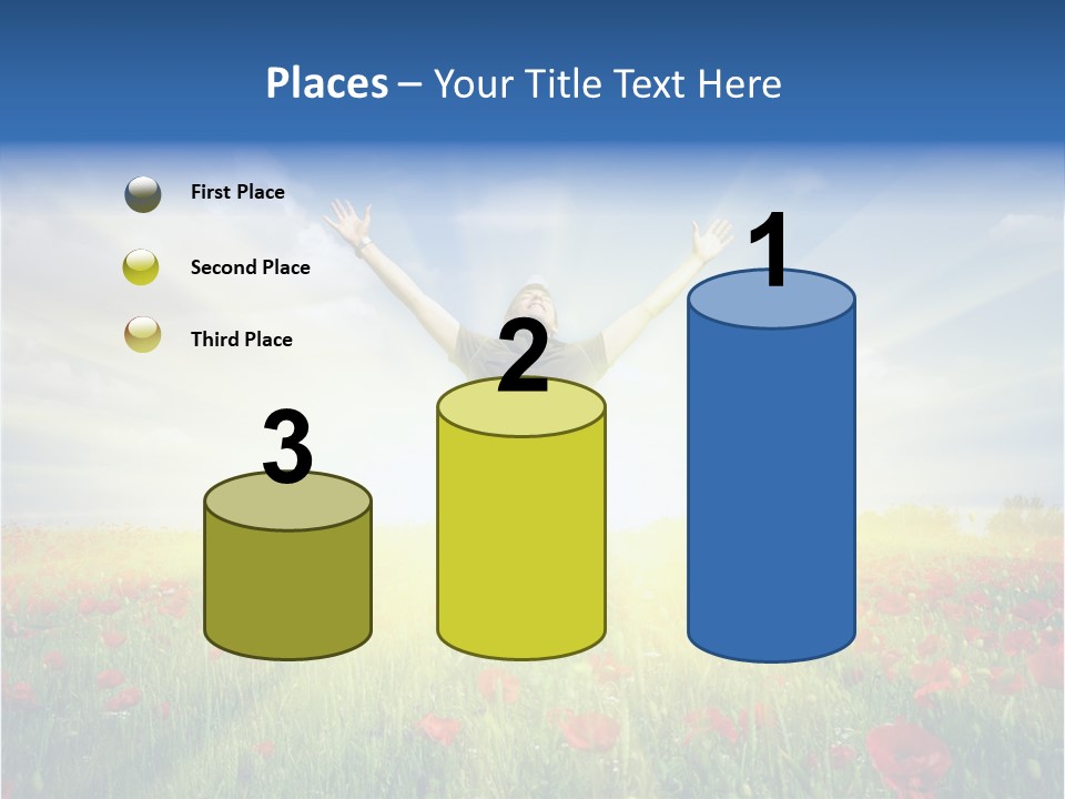 A Man Standing In A Field With His Hands Up PowerPoint Template