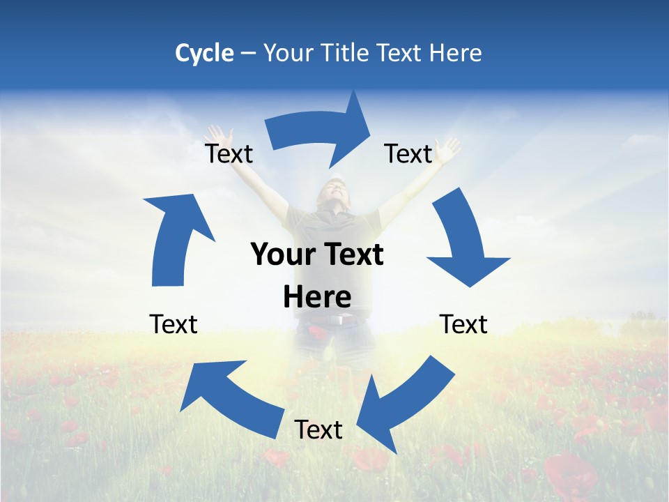 A Man Standing In A Field With His Hands Up PowerPoint Template