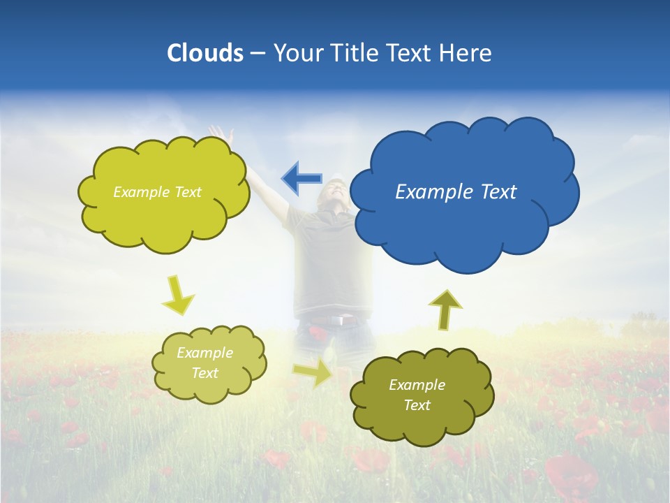 A Man Standing In A Field With His Hands Up PowerPoint Template