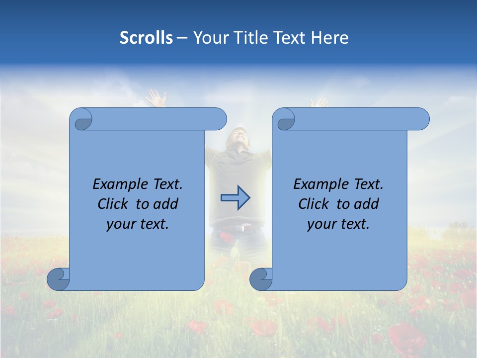 A Man Standing In A Field With His Hands Up PowerPoint Template