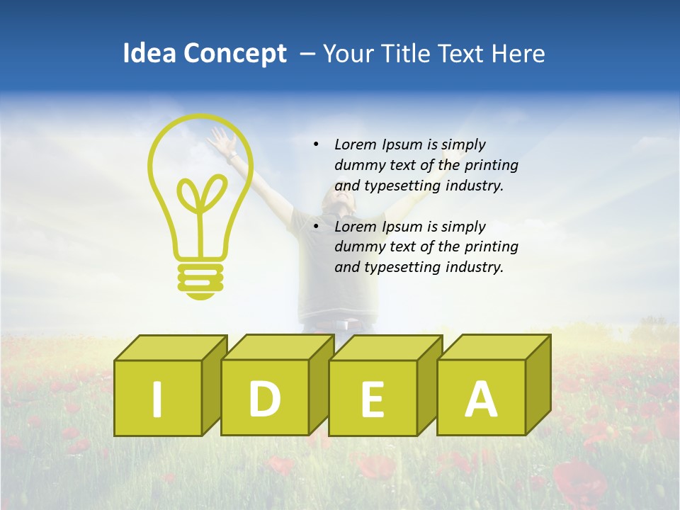 A Man Standing In A Field With His Hands Up PowerPoint Template