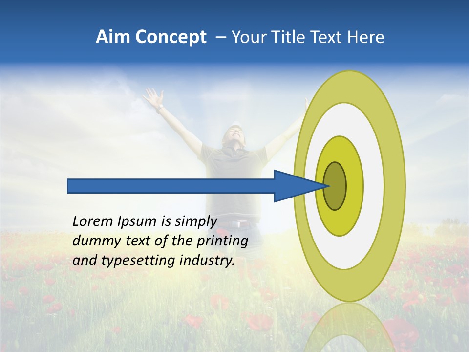 A Man Standing In A Field With His Hands Up PowerPoint Template