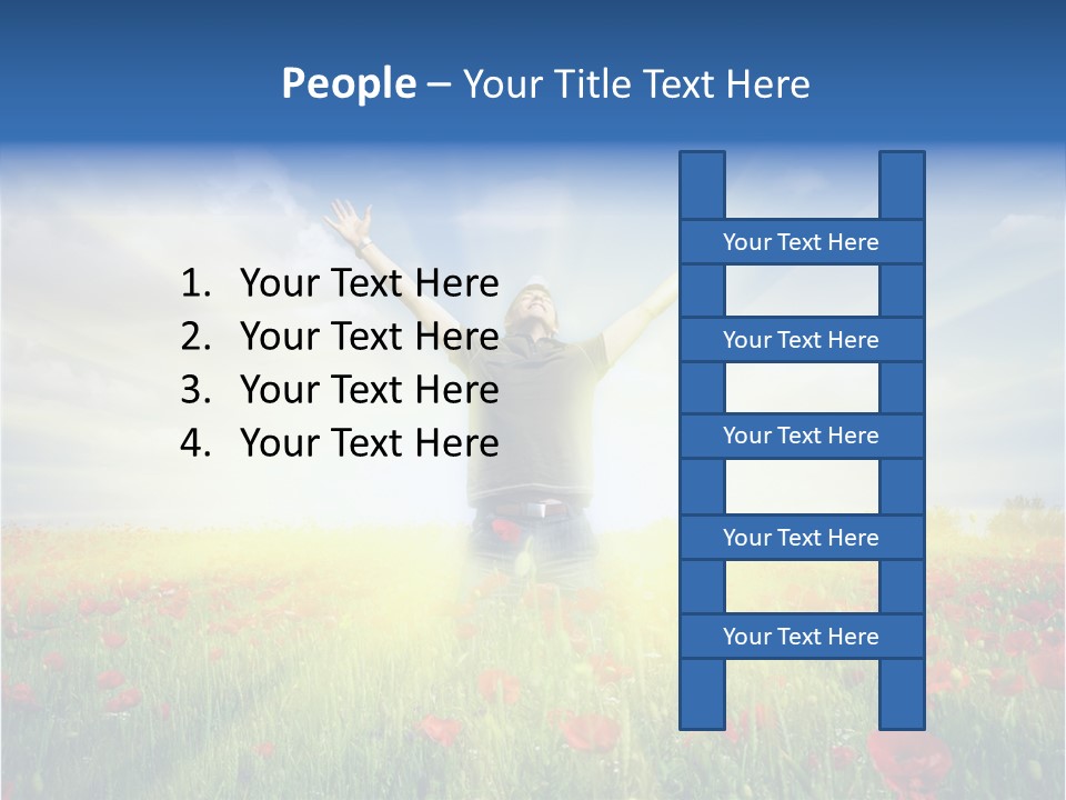 A Man Standing In A Field With His Hands Up PowerPoint Template
