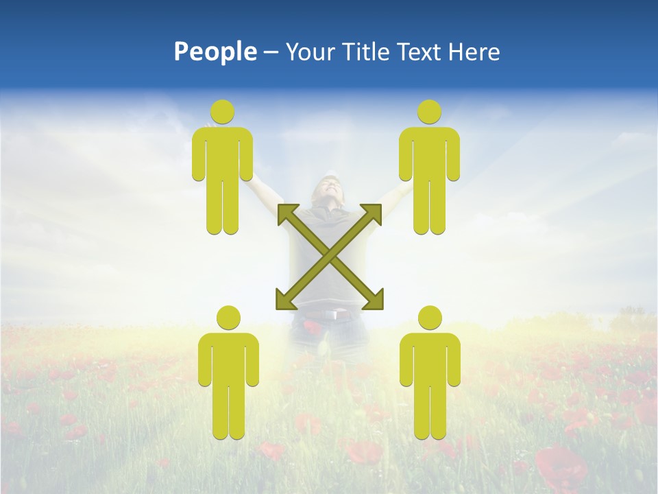A Man Standing In A Field With His Hands Up PowerPoint Template