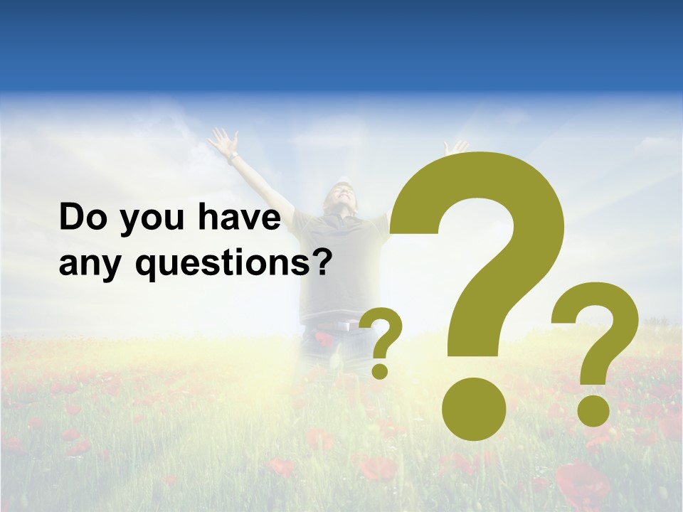 A Man Standing In A Field With His Hands Up PowerPoint Template