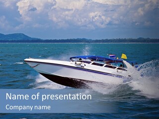 A White Boat With A Yellow Flag Is In The Water PowerPoint Template