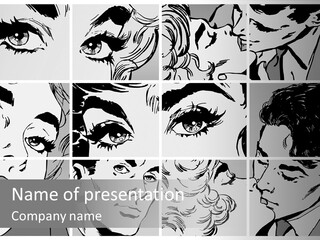 A Series Of Black And White Images Of A Woman's Eyes PowerPoint Template