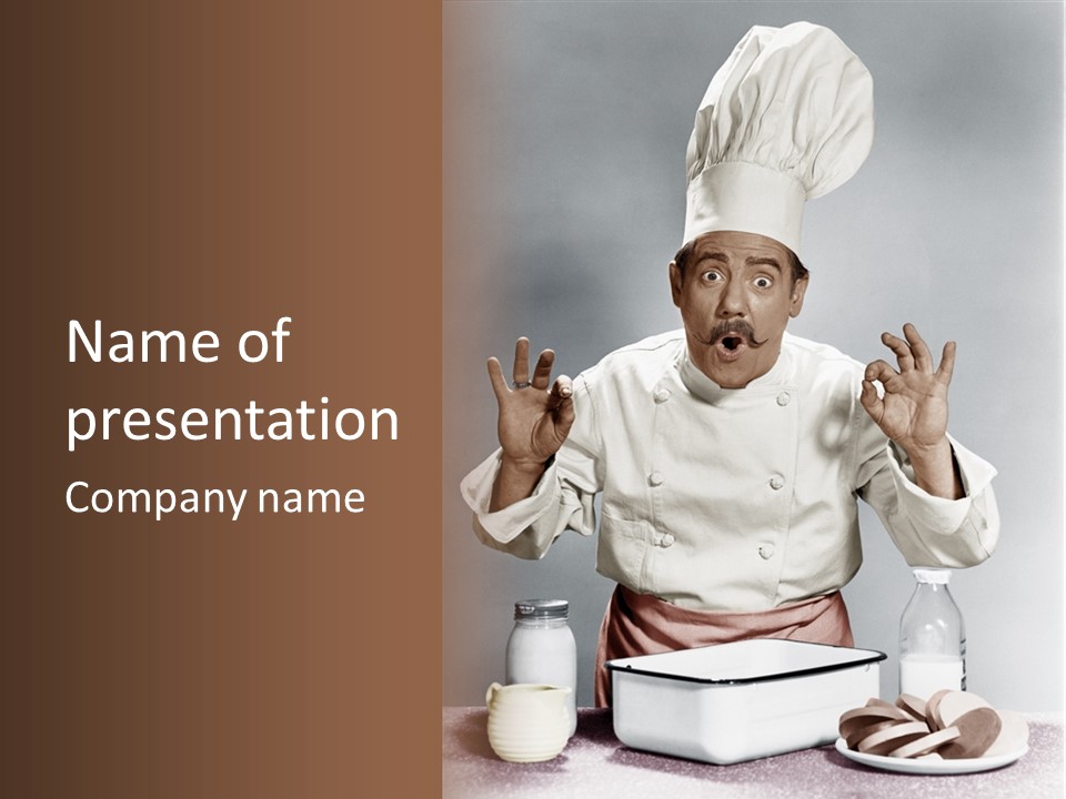 A Man In A Chef's Hat Sitting At A Table With A Plate Of PowerPoint Template