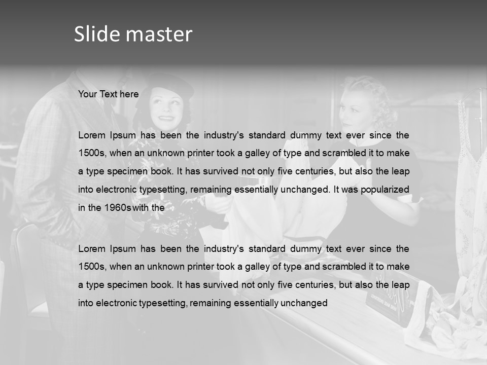 A Man And Two Women Standing In Front Of A Table PowerPoint Template