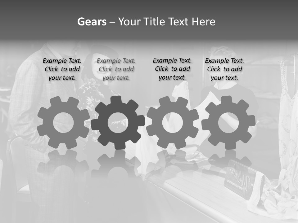 A Man And Two Women Standing In Front Of A Table PowerPoint Template