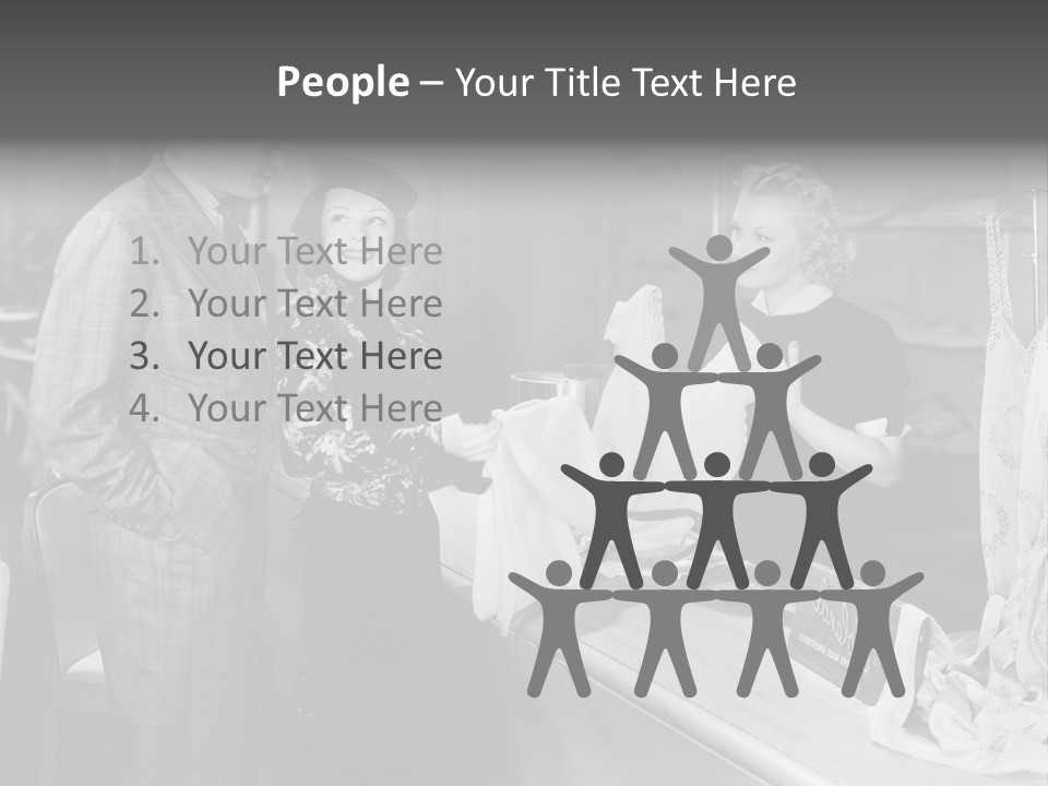 A Man And Two Women Standing In Front Of A Table PowerPoint Template