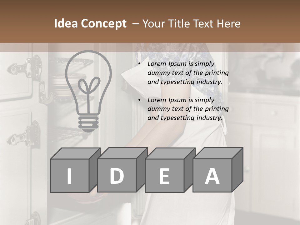 A Woman In An Apron Is Opening A Refrigerator PowerPoint Template