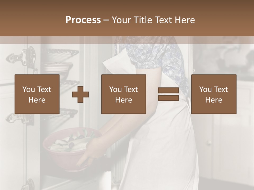 A Woman In An Apron Is Opening A Refrigerator PowerPoint Template