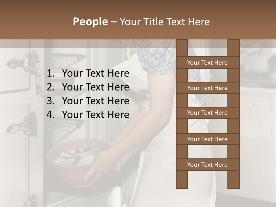 A Woman In An Apron Is Opening A Refrigerator PowerPoint Template