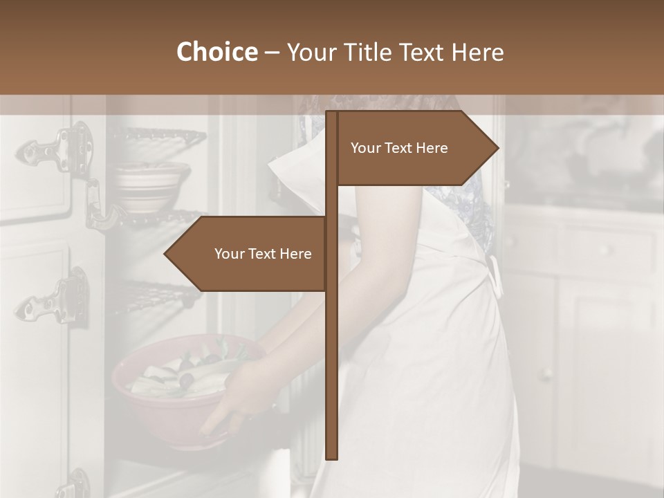 A Woman In An Apron Is Opening A Refrigerator PowerPoint Template