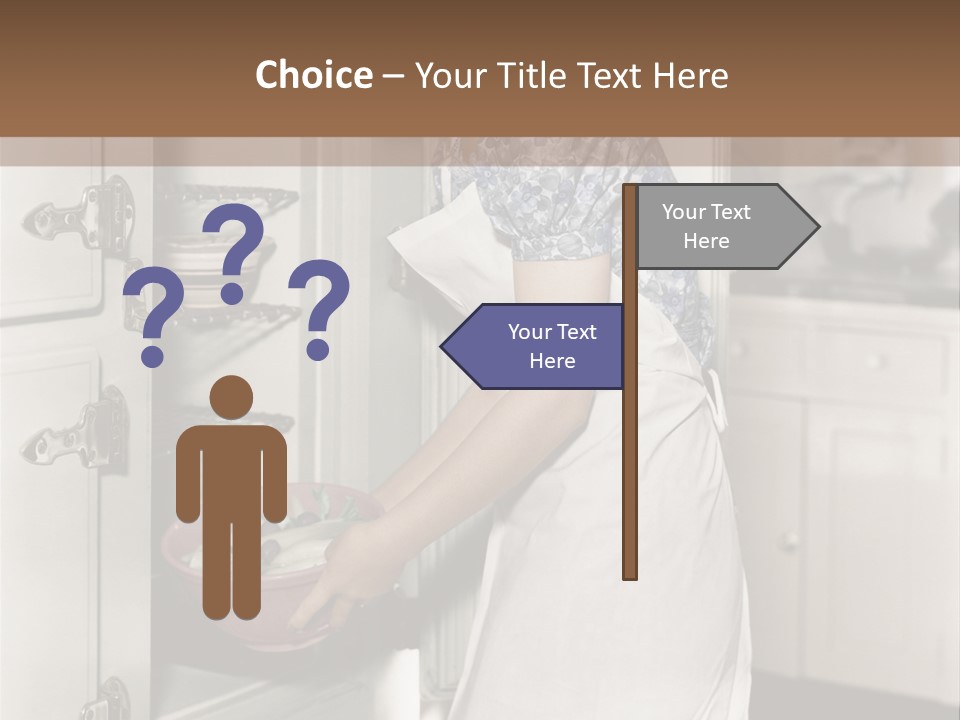 A Woman In An Apron Is Opening A Refrigerator PowerPoint Template