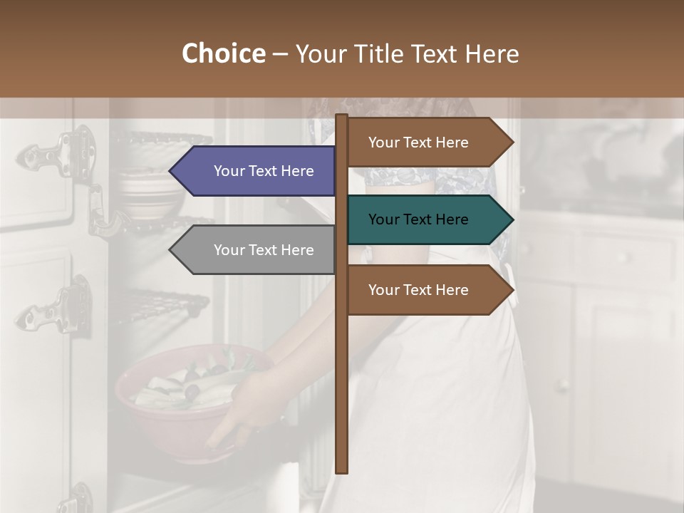A Woman In An Apron Is Opening A Refrigerator PowerPoint Template
