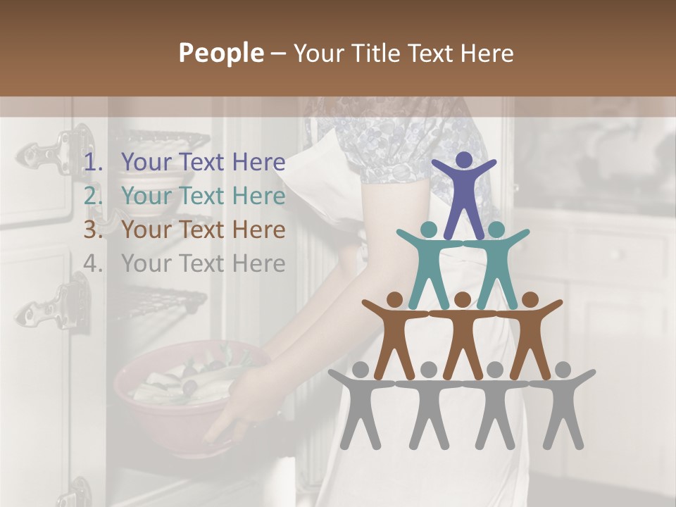 A Woman In An Apron Is Opening A Refrigerator PowerPoint Template