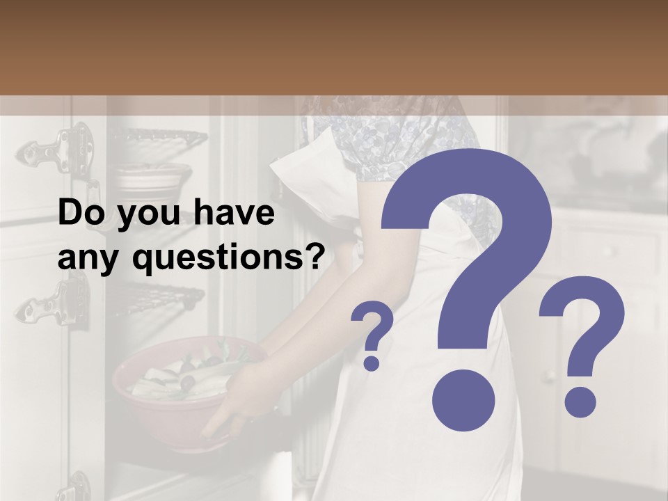 A Woman In An Apron Is Opening A Refrigerator PowerPoint Template