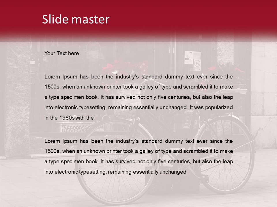 A Black And White Photo Of A Bicycle With Baskets Of Flowers PowerPoint Template