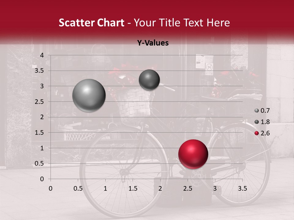 A Black And White Photo Of A Bicycle With Baskets Of Flowers PowerPoint Template