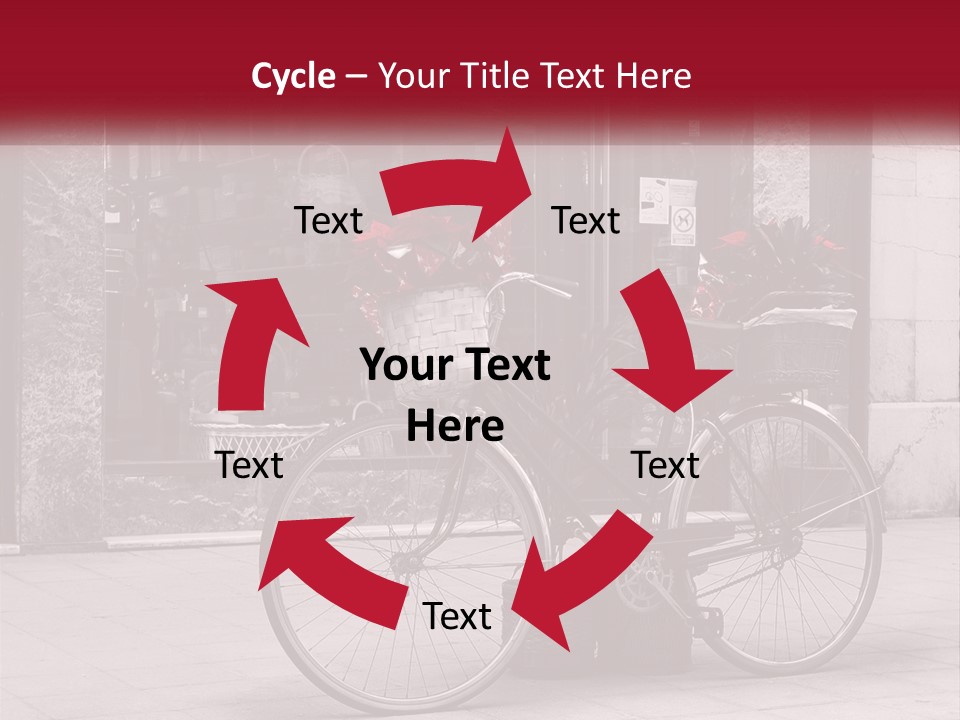 A Black And White Photo Of A Bicycle With Baskets Of Flowers PowerPoint Template