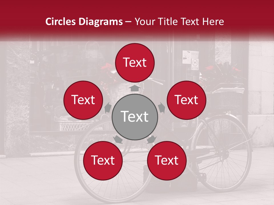 A Black And White Photo Of A Bicycle With Baskets Of Flowers PowerPoint Template