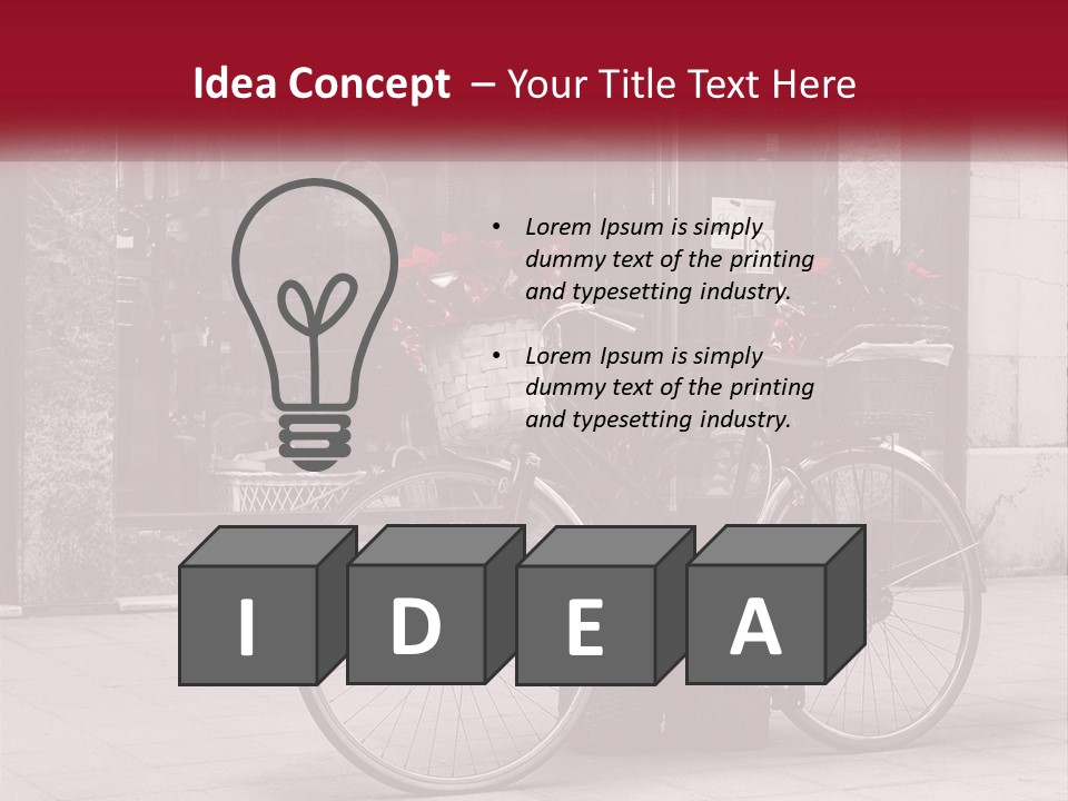 A Black And White Photo Of A Bicycle With Baskets Of Flowers PowerPoint Template