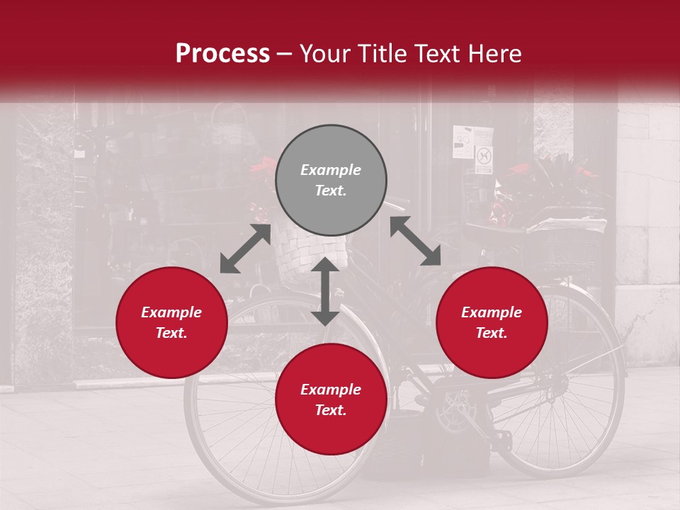 A Black And White Photo Of A Bicycle With Baskets Of Flowers PowerPoint Template